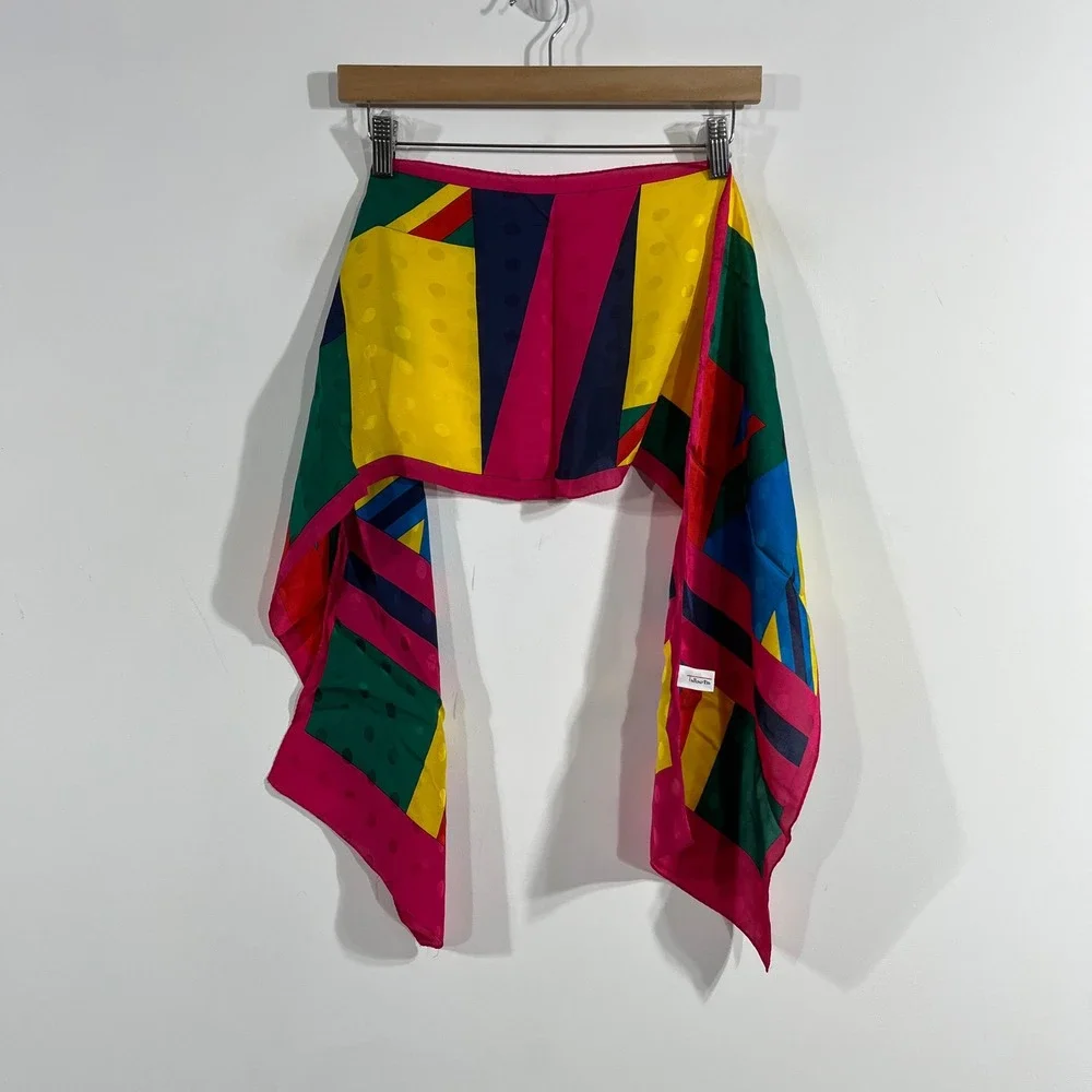 Talbots VTGS 80s 90s Artsy Silk Scarf Colorblock Polka Dot Jacquard Vibrant Boho